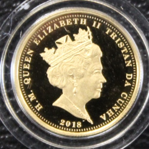 240X - Tristan da Cunha, 2018 Gold proof quarter sovereign with colour finish, Elizabeth II.  Struck to com... 