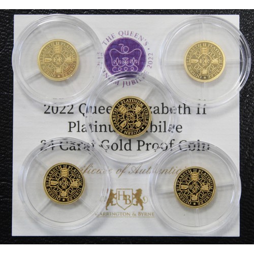 240T - A set of five Solomon Islands 2022 Gold proof $10, Elizabeth II. Struck from 0.5g fine gold each to ... 