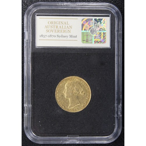 229D - Australia, Sydney Mint 1864 Sovereign., Victoria. Presented in CPM holder, cased with COA. Cleaned, ... 