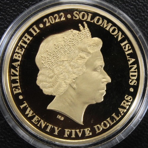 246V - Solomon Islands, 2022 Gold proof 1oz $25 coin, Elizabeth II. Struck in fine gold to commemorate the ... 