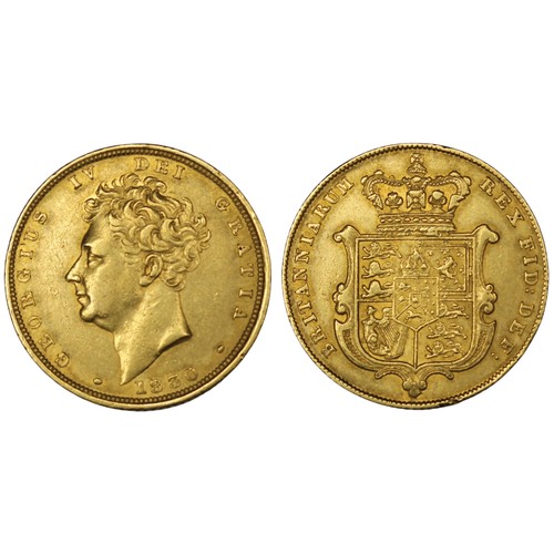 66 - 1830 Sovereign, George IV. Obv. bare head. Rim filed below shield. gVF/aEF otherwise. [Marsh 15, S.3... 