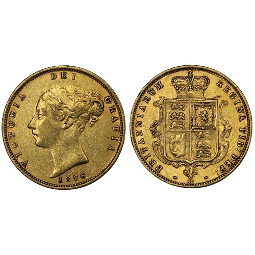 65 - 1876 Half sovereign, Victoria. Obv. third young bust, shield reverse with die #55 below. Cleaned, gV... 