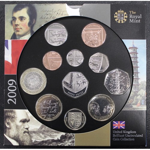 135 - BUNC 2009 10-coin year set featuring the Kew Gardens & set-only shield 50p coins. All as struck,... 