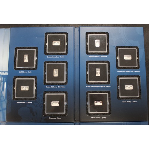 183 - Landmarks of the world silver ingot sets (2) featuring a total of 20 different worldwide icons each ... 