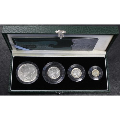 80 - 2003 Silver Britannia 4-coin proof set in green case of issue with COA. Some toning most notably to ... 