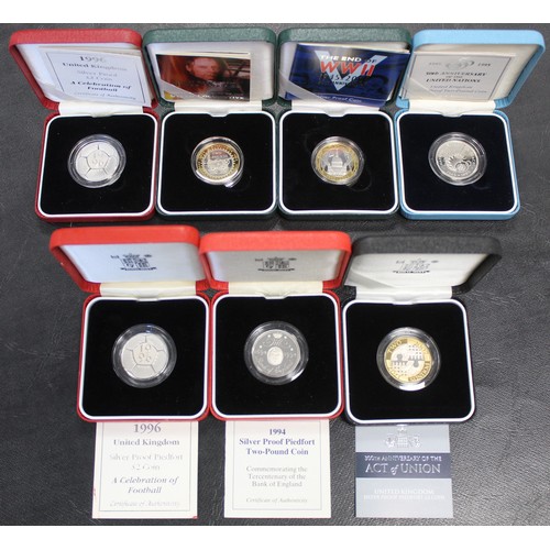 107 - Silver proof & silver proof piedfort £2 coins (7) including 1994 Bank of England piedfort, 1995 ... 