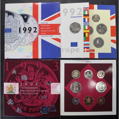 131 - BUNC 1992 & 1993 year sets (2), both including the scarce 1992-1993 dual date EEC 50p. Coins all... 