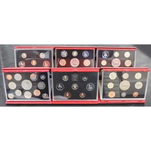 154 - Royal Mint proof sets (6) comprising 1988, 1991, 2002 (2), 2003 & 2007. All in deluxe red leathe... 