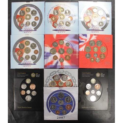 149 - Royal Mint Brilliant Uncirculated 2000's year sets (10) comprising 2000 (4, one missing outer cover)... 