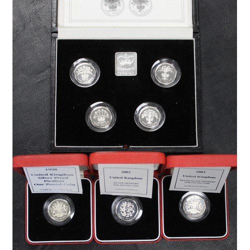 115 - Silver proof piedfort £1 coins (7) comprising 1984-1987 4-coin set, 1998, 2002 & 2003. All cased... 