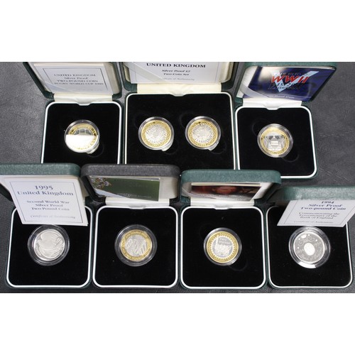 109 - Silver proof & silver proof piedfort £2 coins (8) comprising 1994 Bank of England, 1995 WWII Dov... 