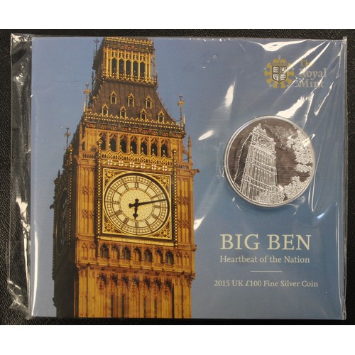 282 - BUNC 2015 fine silver 2oz £100 coin featuring Big Ben. As issued in Royal Mint pack.