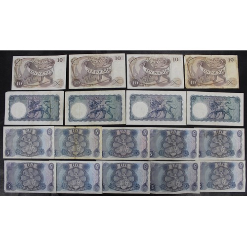 13 - Bank of England £10 & £5 notes (18). A few examples with staining, occasional small tears. The e... 