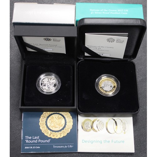 116 - A pair of silver poof piedfort £1 coins comprising 2016 Last Round Pound & 2017 Nations of the C... 