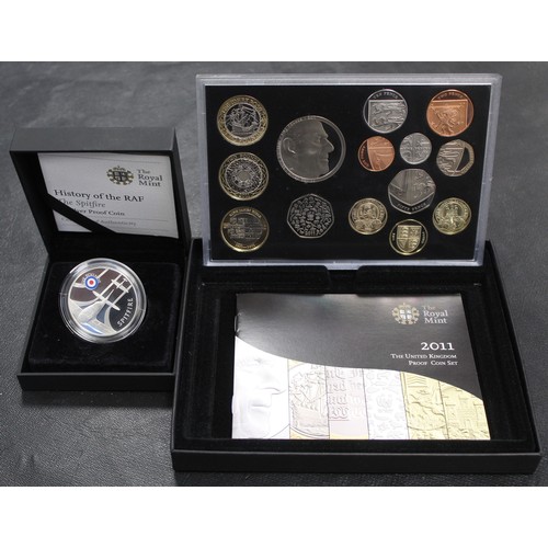 136 - 2011 Royal Mint 14-coin proof set & 2008 St. Helena & Ascension Islands RAF Spitfire silver ... 