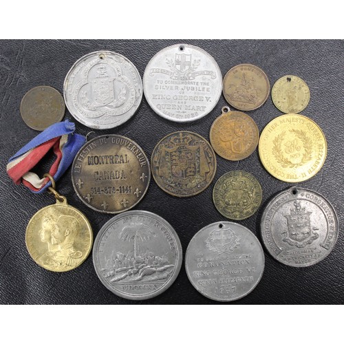 79 - Commemorative medals and tokens (14) of UK and World interest to include Royal Coronation, Jubilee a... 