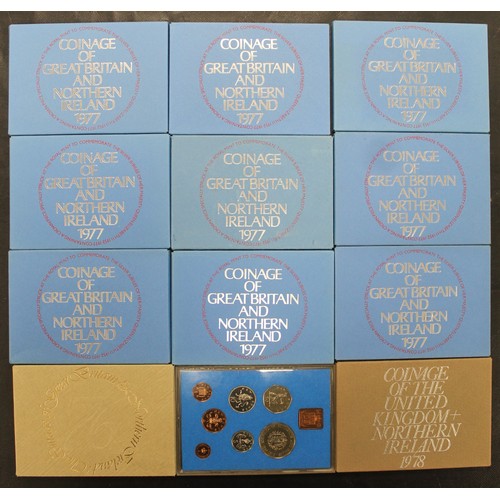 159 - Royal Mint proof sets (12) comprising 1976, 1977 (10, one with no outer) and 1978. Occasional toning... 