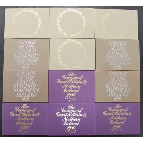 160 - Royal Mint proof sets (12) comprising 1976 (4), 1978 (4) and 1980 (4). Occasional toning.