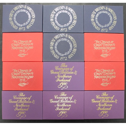 162 - Royal Mint proof sets (12) comprising 1972 (4), 1973 (4) and 1980 (4). Occasional toning.