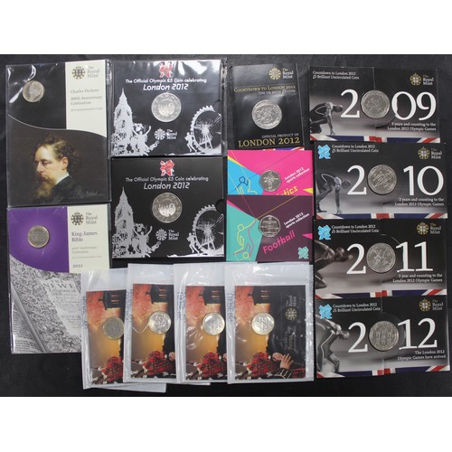 110 - A selection of BUNC coins from 2009-2012 (15) comprising Olympic countdown £5 coins, Football/Offsid... 