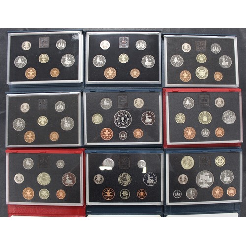 143 - Royal Mint proof sets (9) comprising 1985 (2, one missing COA), 1986, 1987 (missing COA), 1993, 1994... 