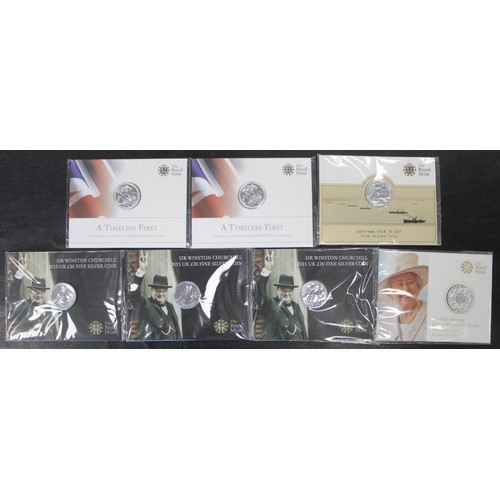 91 - BUNC Silver £20 coins (7) comprising 2013 George & Dragon (2), 2014 Outbreak of WWI, 2015 Winsto... 