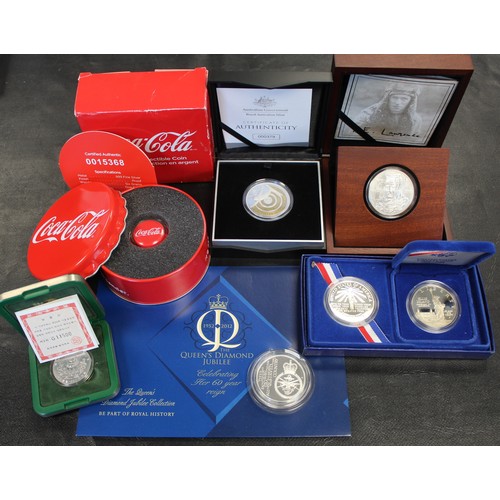 168 - World silver assortment (6) comprising 1986 Ellis Island 2-coin dollar set, 1987 South Korea 5000 wo... 