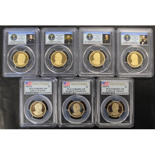 176 - All PCGS PR69DCAM USA Presidential Series $1 coins (7) comprising 2011-S Andrew Johnson, Ulysses S. ... 