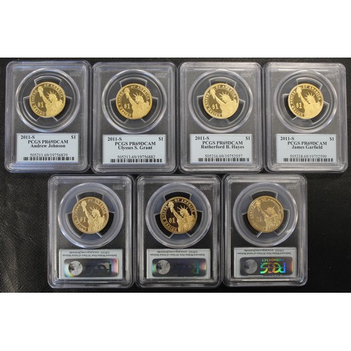 176 - All PCGS PR69DCAM USA Presidential Series $1 coins (7) comprising 2011-S Andrew Johnson, Ulysses S. ... 