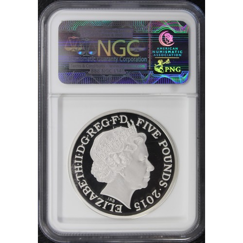 97 - NGC PF70 Ultra Cameo, 2015 Silver proof piedfort £5 commemorating the 50th Anniversary of the Death ... 