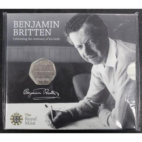 122 - 2013 BUNC Benjamin Britten 50p in Royal Mint presentation pack. As issued, scarce.