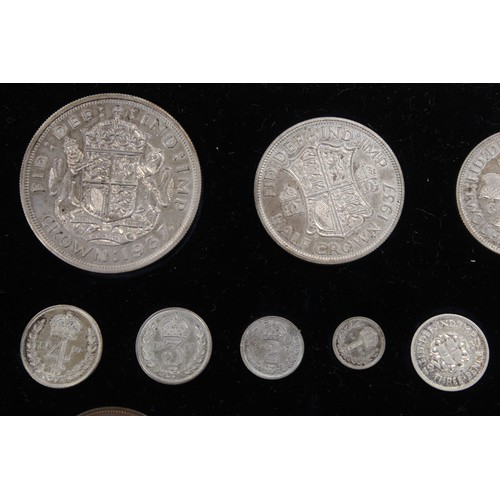 59 - 1937 Proof set, George VI, crown to farthing including Maundy Set. Softly toned with an almost matt-... 