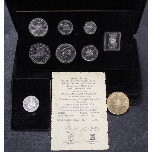 172 - Isle of Man, 1978 7-coin silver proof set. Presented in black velour Pobjoy Mint case with COA. All ... 