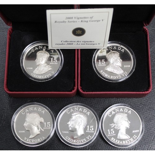 170 - Canada, 2008 & 2009 Vignettes of Royalty series $15 coins (5). Comprising 2008 Victoria, 2008 Ed... 