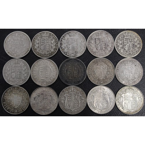 47 - Halfcrowns (15), all pre-1920, comprising 1821, 1842, 1871, 1881, 1885, 1886, 1887 JH (2), 1895, 190... 