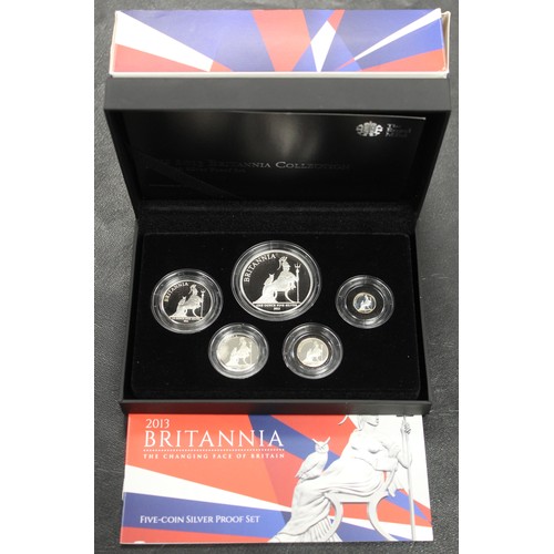 83 - 2013 Silver Britannia 5-coin proof set in case of issue with COA. Special reverse design by Robert H... 