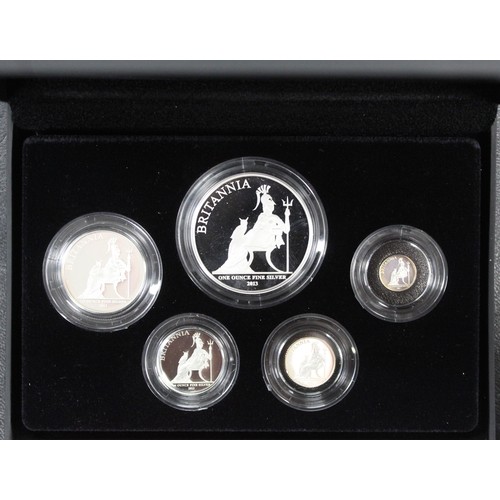 83 - 2013 Silver Britannia 5-coin proof set in case of issue with COA. Special reverse design by Robert H... 