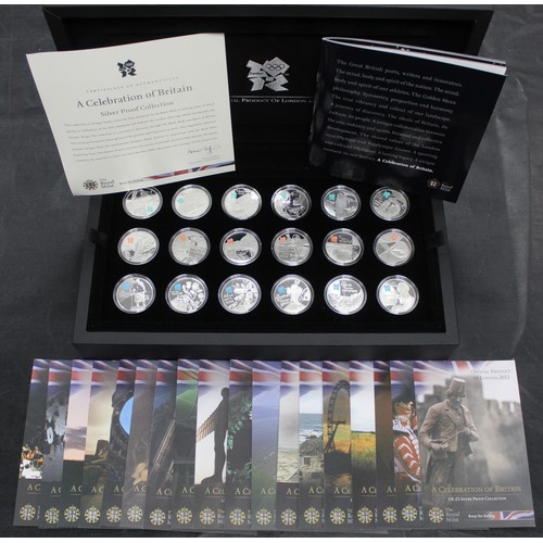 96 - The Royal Mint Celebration of Britain 18-coin silver proof £5 set created for the London 2012 Olympi... 