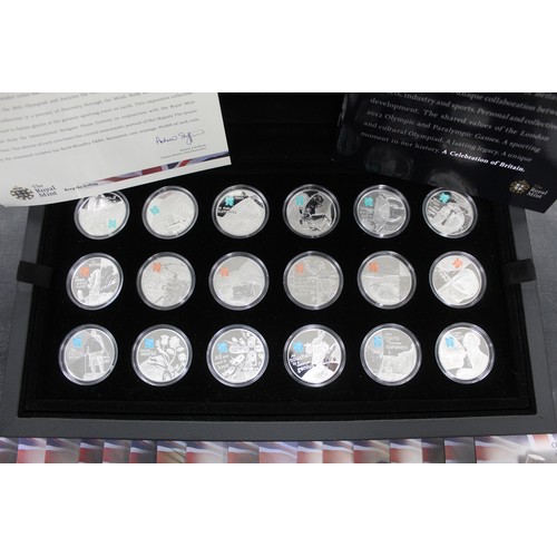 96 - The Royal Mint Celebration of Britain 18-coin silver proof £5 set created for the London 2012 Olympi... 