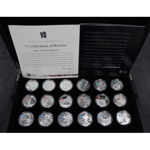 96 - The Royal Mint Celebration of Britain 18-coin silver proof £5 set created for the London 2012 Olympi... 