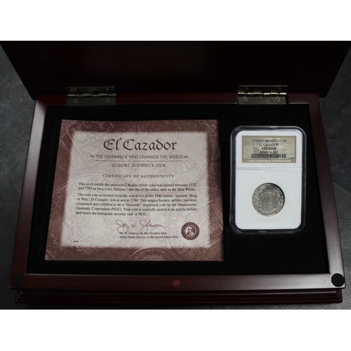 173 - Mexico 1783 2 Reales from the El Cazador shipwreck. Coin certified Genuine in NGC shipwreck holder w... 