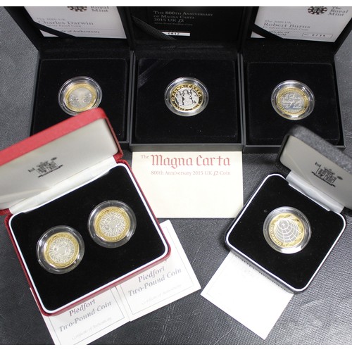 108 - Silver proof & silver proof piedfort £2 coins (6) comprising 1997 and 1998 Technology 2-coin pie... 