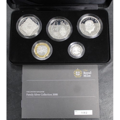 167 - 2008 Silver proof 5-coin Family Collection which includes a proof 2008 1oz Britannia, Elizabeth I £5... 