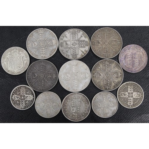 332 - Pre-1920 silver assortment (13), comprising 1887 double florins (5, all Arabic 1), 1888 double flori... 