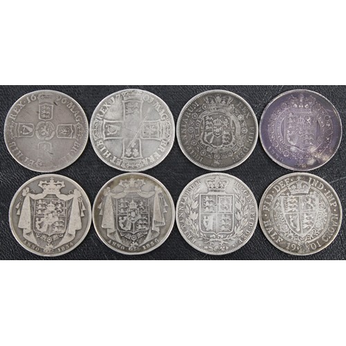 329 - Halfcrowns (8) all pre-1920, comprising 1696, 1701, 1817 bull head, 1823, 1834, 1836, 1845 & 190... 