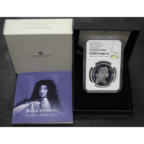 281 - NGC PF69 Ultra Cameo 2023 Charles II 1oz silver proof £5, Charles III. Part of the British Monarchs ... 