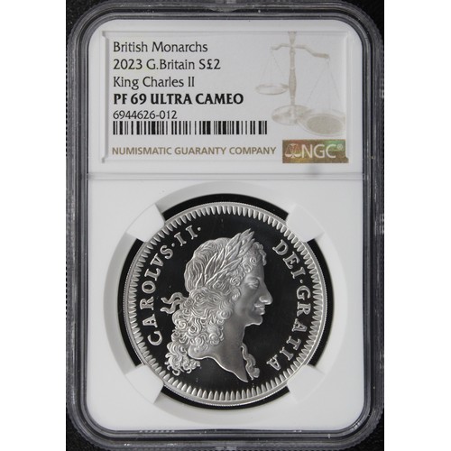 281 - NGC PF69 Ultra Cameo 2023 Charles II 1oz silver proof £5, Charles III. Part of the British Monarchs ... 