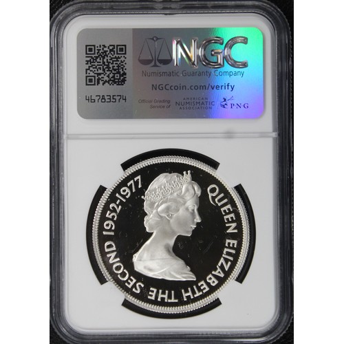 295 - St. Helena, Joint Finest NGC PF69 Ultra Cameo 1977 Silver proof crown, Elizabeth II. Struck to comme... 