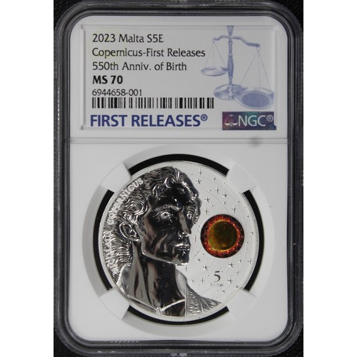 293 - Malta, NGC MS70 2023 silver 5 Euro. A private issue struck by the Germania Mint to commemorate the 5... 