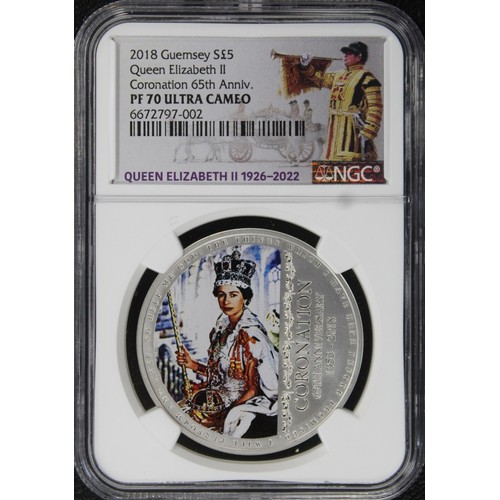 291 - Guernsey, Top Pop NGC PF70 Ultra Cameo 2018 Silver proof £5, Elizabeth II. Struck to commemorate the... 